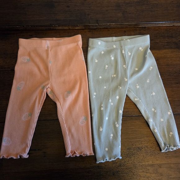 Peanuts Ribbed Baby Leggings - Peach and Light Blue - Picture 1 of 4